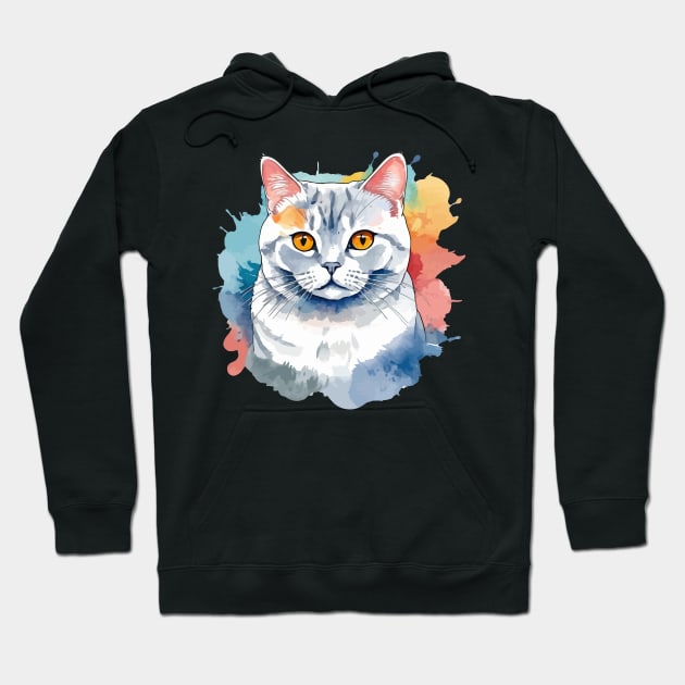 British Shorthair Cat Watercolor Drawing Hoodie by FluffigerSchuh